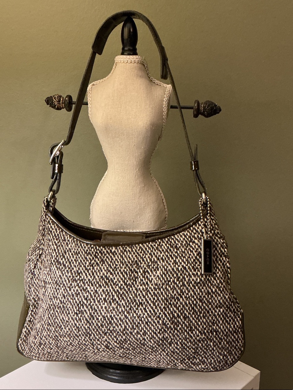 Coach Girlie Boucle Hobo Brown Green Cream Woven Shoulder Bag Hangtag Nov 2000